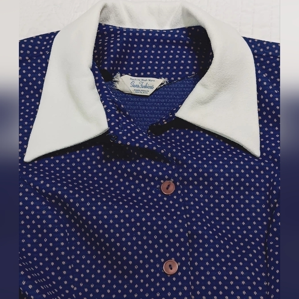 Vintage SEARS The Fashion Place Blue  The Shirtdress vintage polka dot size S-M - Picture 15 of 15